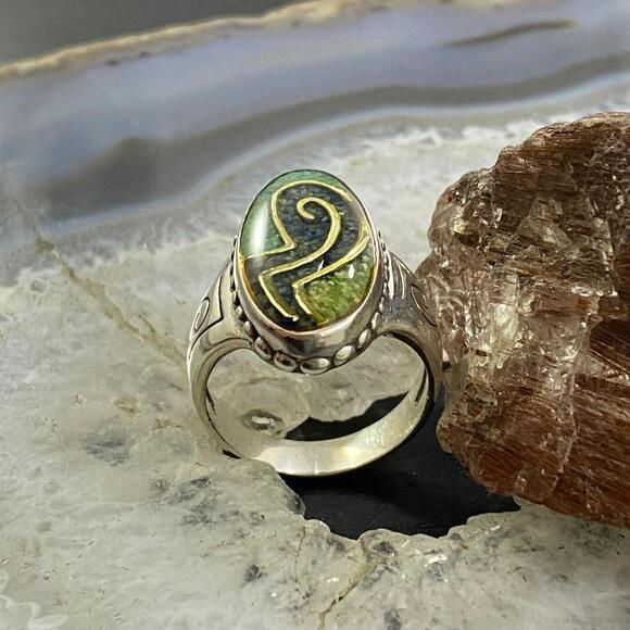 Carolyn Pollack Sterling Green Turquoise & Lapis Chip Inlay Oval Ring For Women - Picture 5 of 10